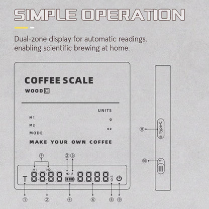 High Precision Wooden Coffee Scale with Touch Sensor