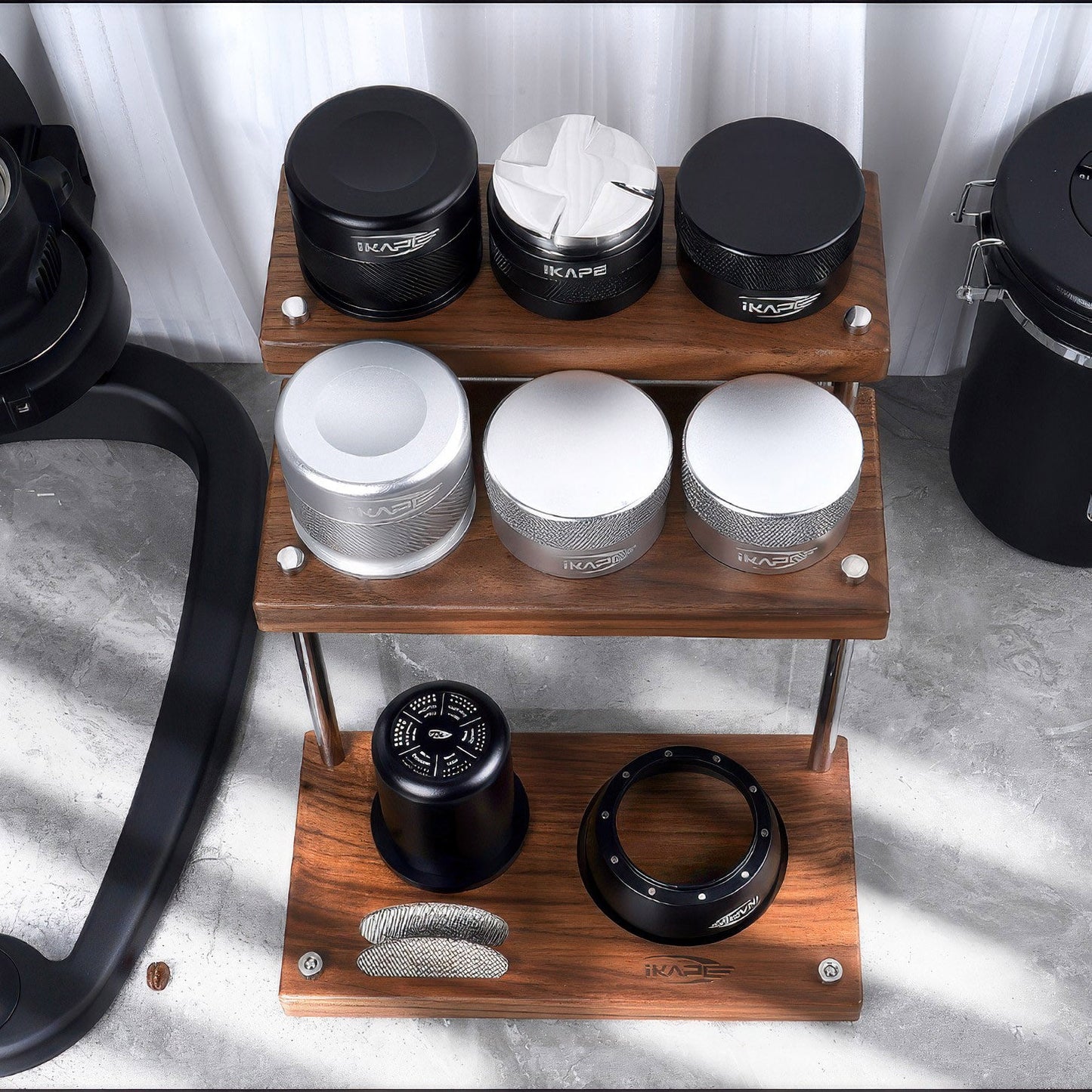 Walnut Coffee Utensils Organizer 3 Tiers