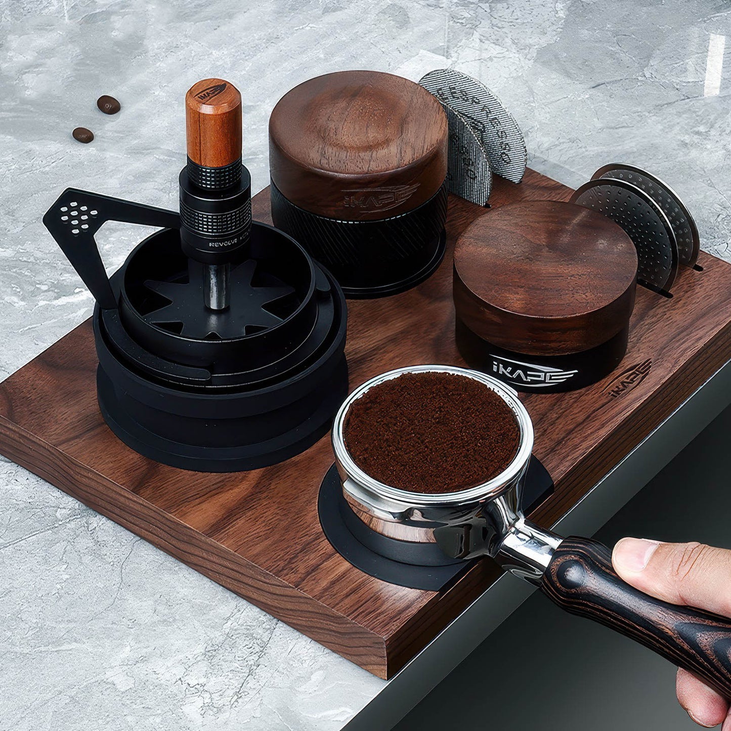 Black Edition Wooden Tamper And Distributor