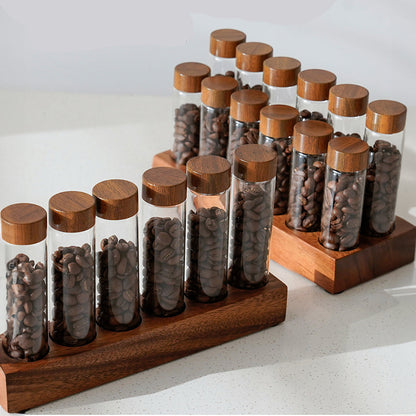 Coffee Bean Storage Tubes With Walnut Wood Base