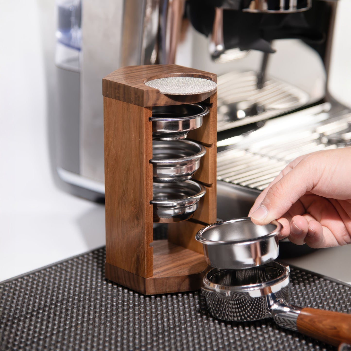 Handcrafted Wooden Portafilter Basket Storage