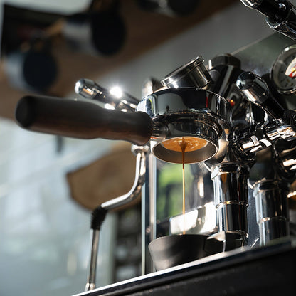 Stainless Steel Bottomless Portafilter with Walnut Handle