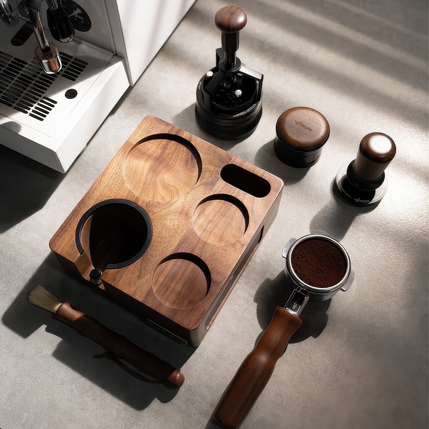 Walnut Wood Coffee Tamping Station