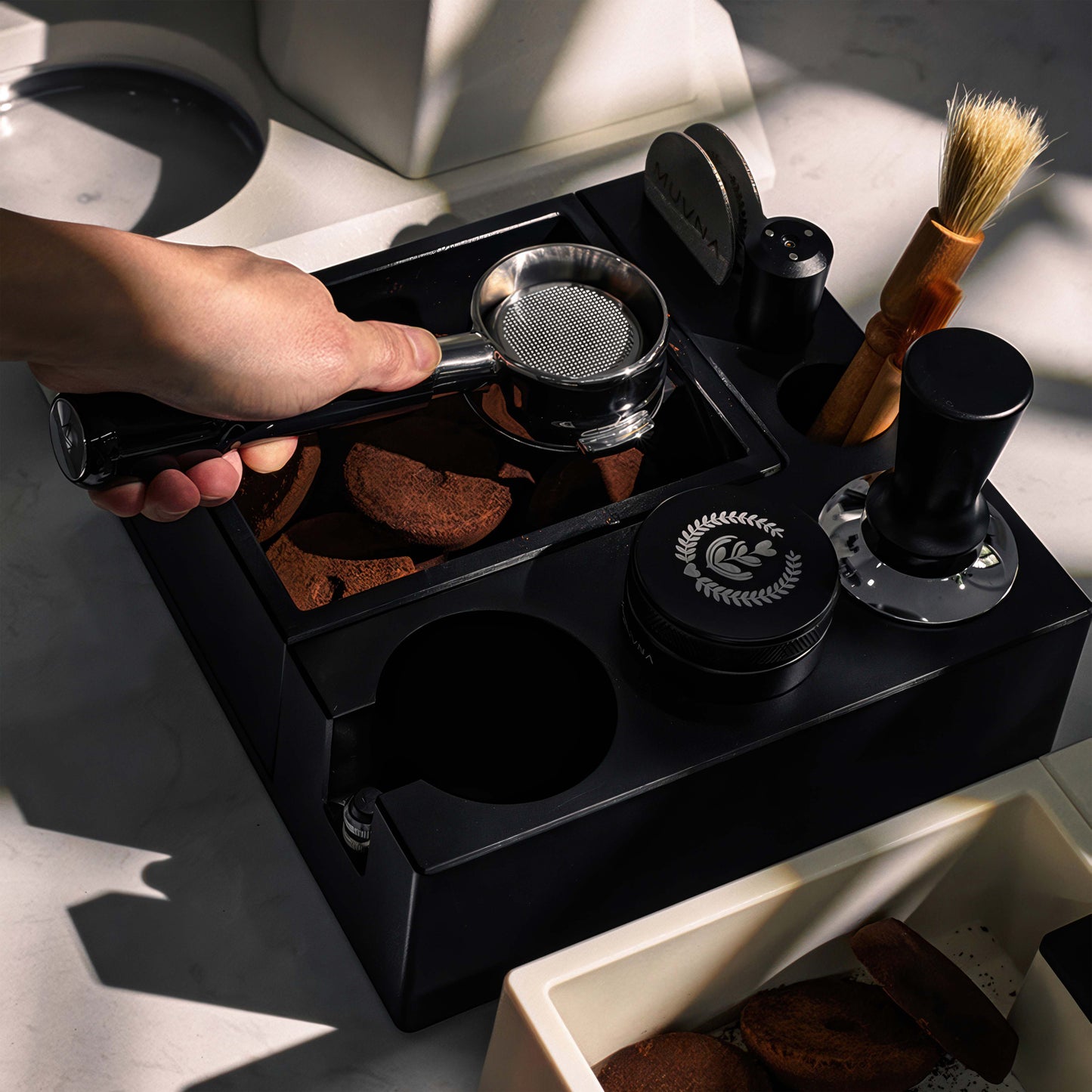 Espresso Knock Box and Tamp Station for Barista