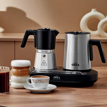 Arzum Okka Rich Moka Pot Turkish Coffee and Moka Maker, Velvetiser, Milk Frother, 120V, 5 Cups, Stainless Steel Cooking Pot, Chrome