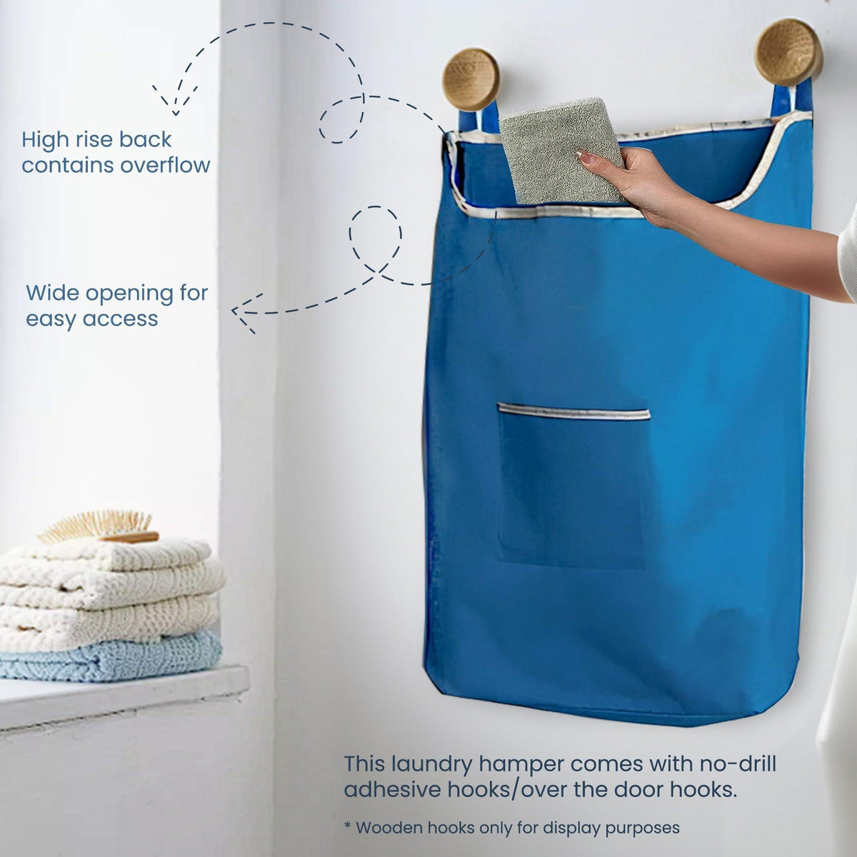 X Large Blue Hanging Laundry Hamper with Over Door Hooks 20x 3.75x 31 inch Adhesive Durable Space Saving Laundry Bag with Zipper and Wide Open Top Hanging Dorm Laundry Hamper Blue XL