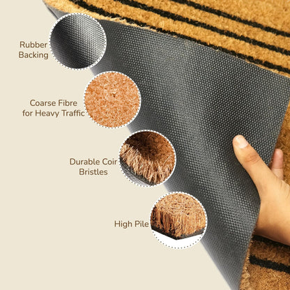 Coco Coir Door Mat Plain Welcome Mat with Stripes Beige 30x17