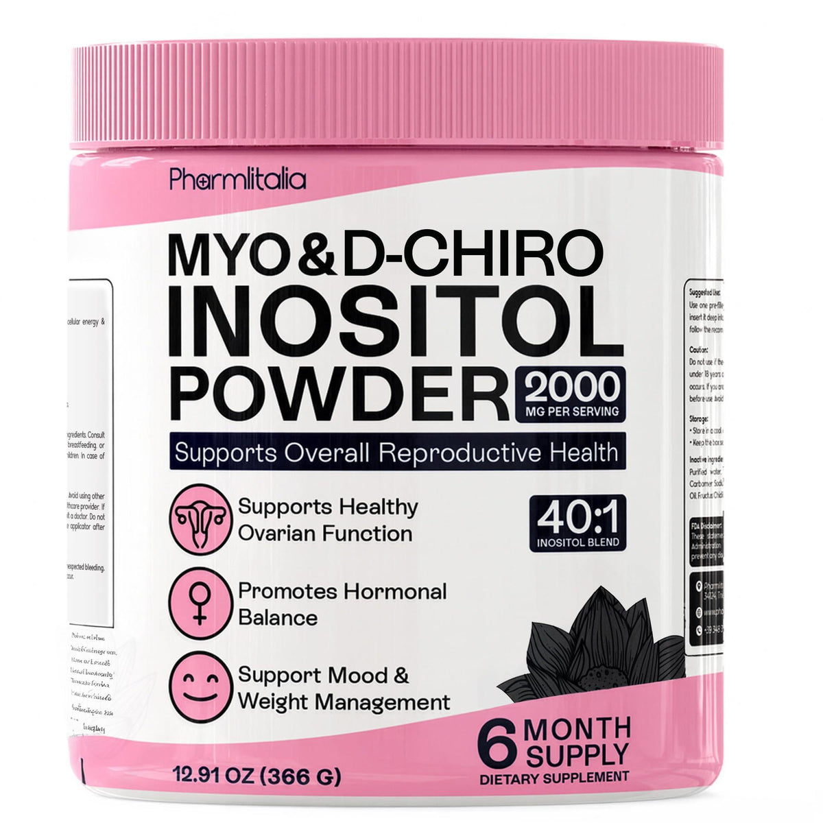 Myo Inositol & D Chiro Inositol Powder   Inositol Powder Supplement for Women Hormone Balance & Healthy Ovarian Support   Myo Inositol 40:1 Blend Great Alternative to Capsules (12.91 oz)