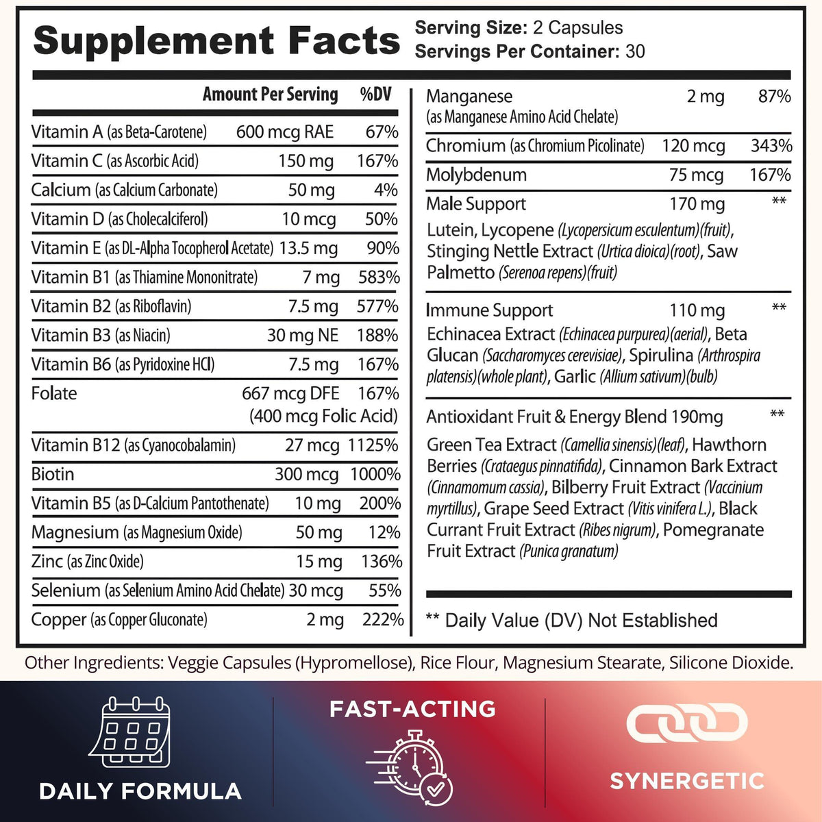 Melanin Rich Multivitamin for Men   Mens Daily Multivitamins Men's Multivitamin Capsules with B Complex Vitamins Vitamin D Zinc Saw Palmetto & Antioxidants 2 a Day 60 Capsules