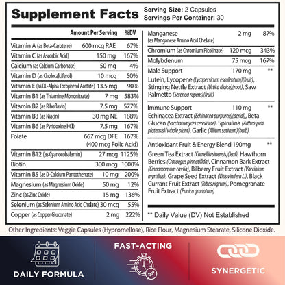 Melanin Rich Multivitamin for Men   Mens Daily Multivitamins Men's Multivitamin Capsules with B Complex Vitamins Vitamin D Zinc Saw Palmetto & Antioxidants 2 a Day 60 Capsules