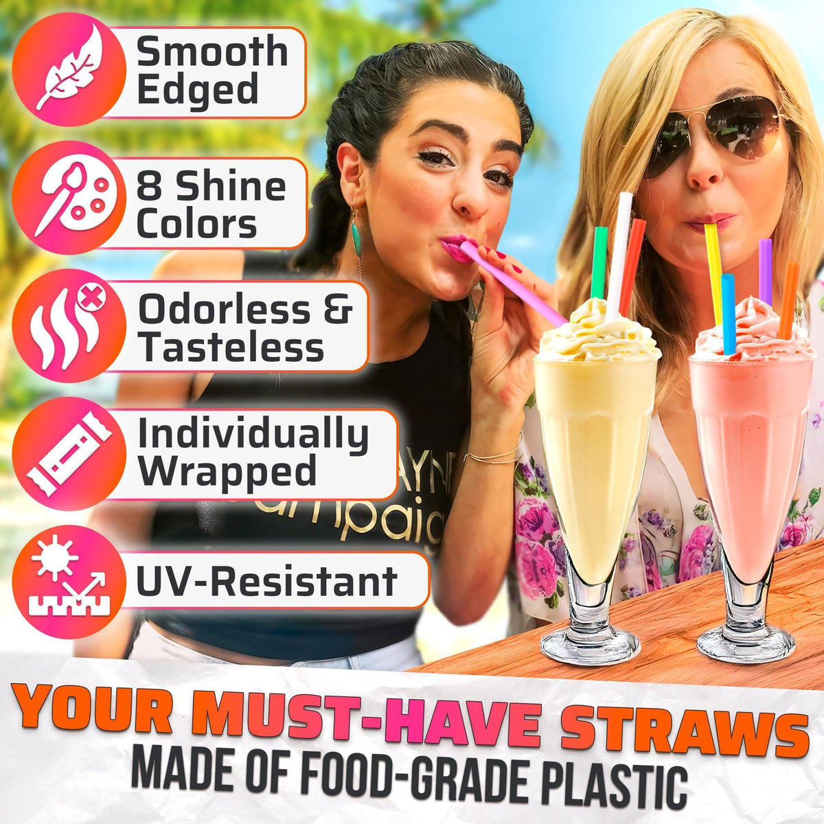 Large Pack of 300 Boba Straws Individually Wrapped – Thick Smoothie Straws Disposable for Milkshakes Bubble Tea Ice Lattes & Lemonade Bar Supplies – (0.4  Wide 9.25  Tall) 8 Colors Smooth Edges