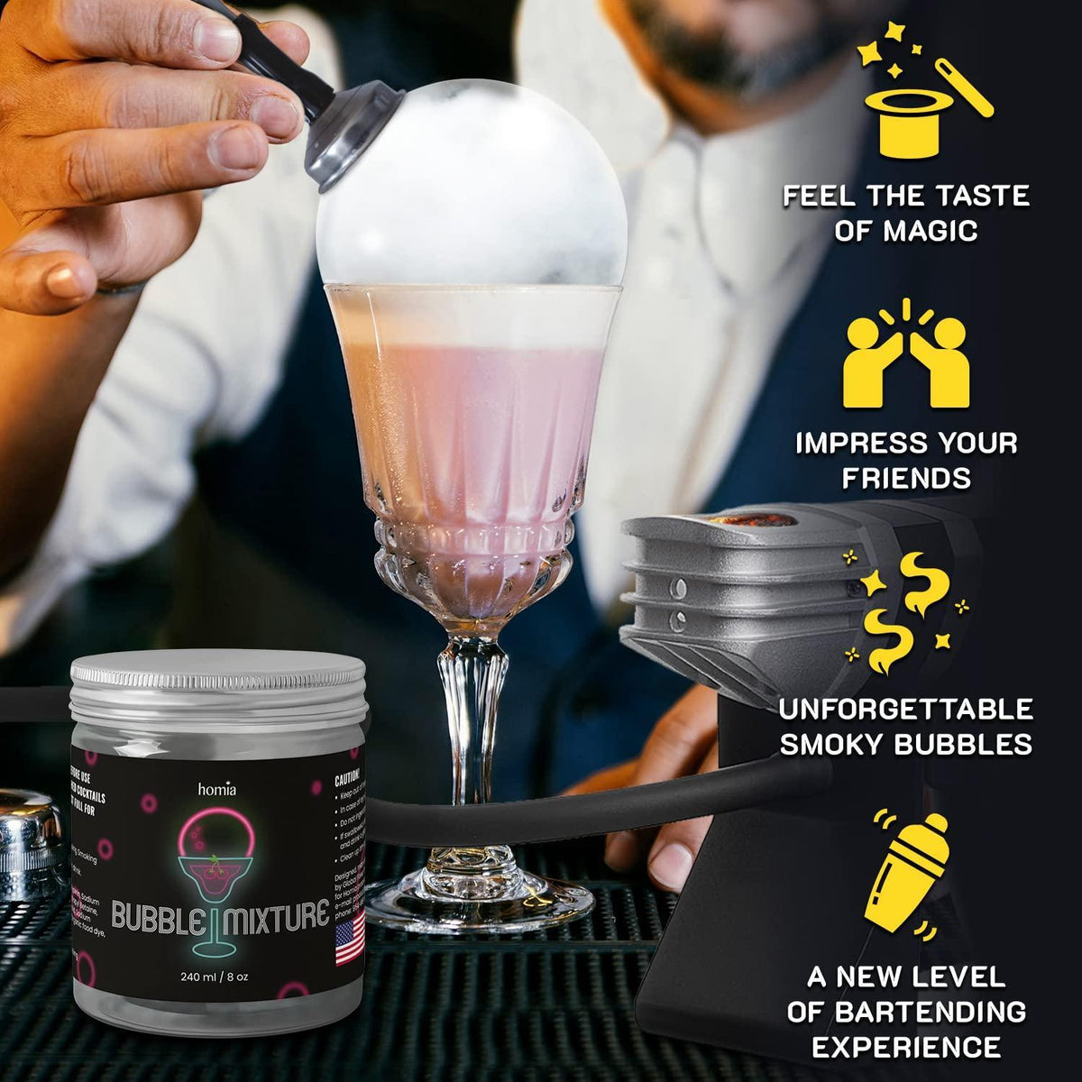 Smoking Gun Edible NONtoxic Bubble Mixture for Cocktail 2x8oz Smoker Machine