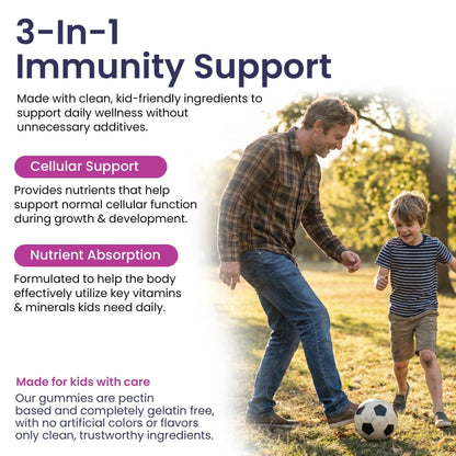 Elderberry Gummies for Kids  3 in 1 Immune Support with Zinc & Vitamin C   Kids Elderberry Gummies for Daily Immunity  Vegan Formula for Strong Immune Health   60 Count