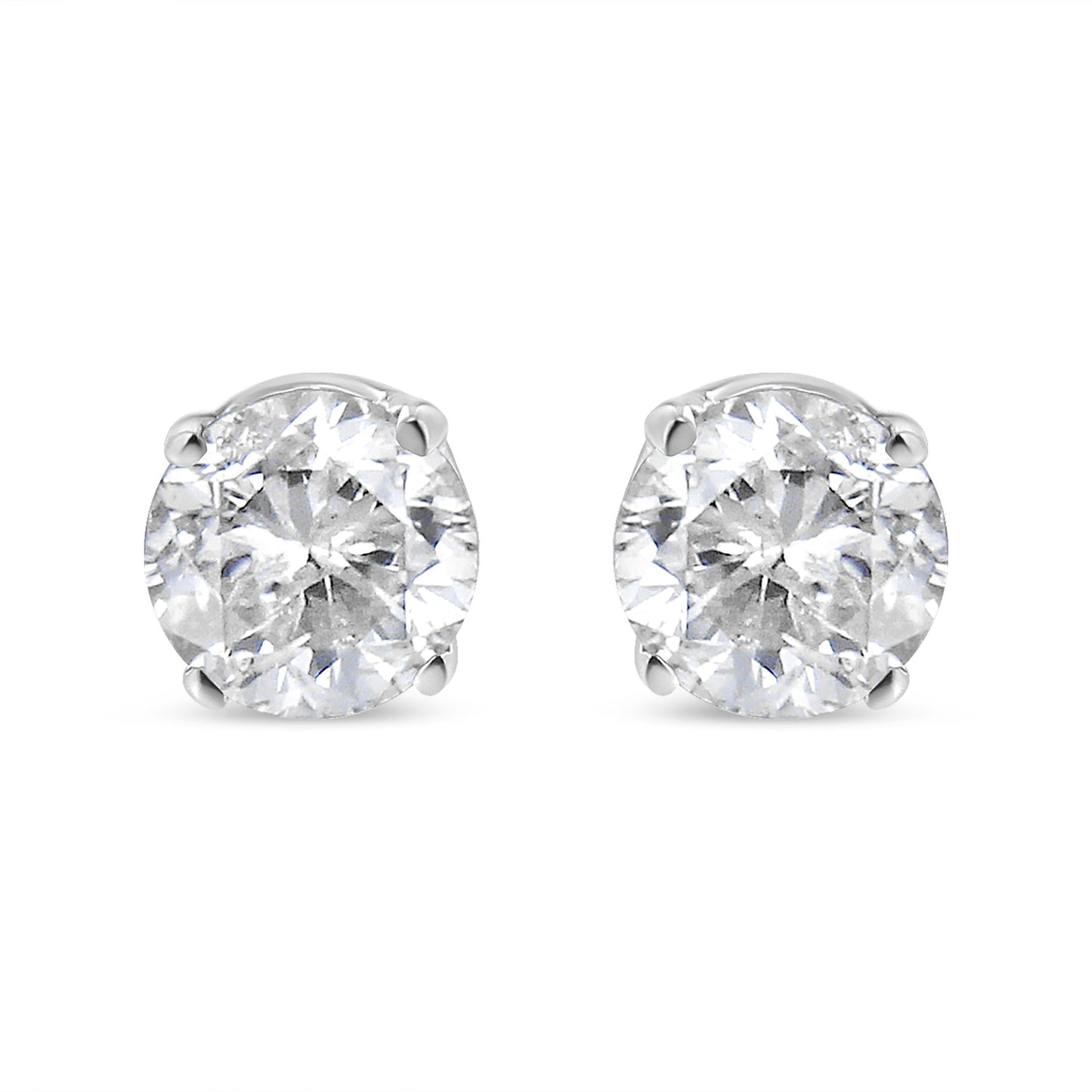 14K White Gold 3/4 Cttw Round Brilliant-Cut Near Colorless Diamond Classic 4-Prong Stud Earrings (H-I Color, SI1-SI2 Clarity)