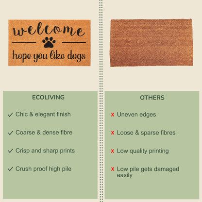Coir Doormat Non-Slip PVC Backing 'Hope You Like Dogs' Print 30x17 in Beige & Black