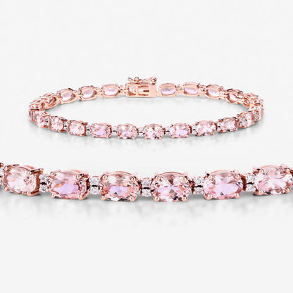 8.95 Carat Genuine Morganite and White Diamond 14K Rose Gold Bracelet