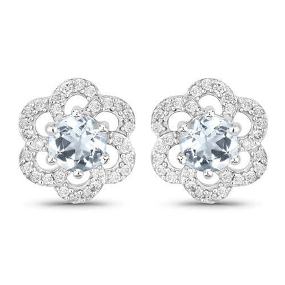 0.61 Carat Genuine Aquamarine and White Diamond 14K White Gold Earrings