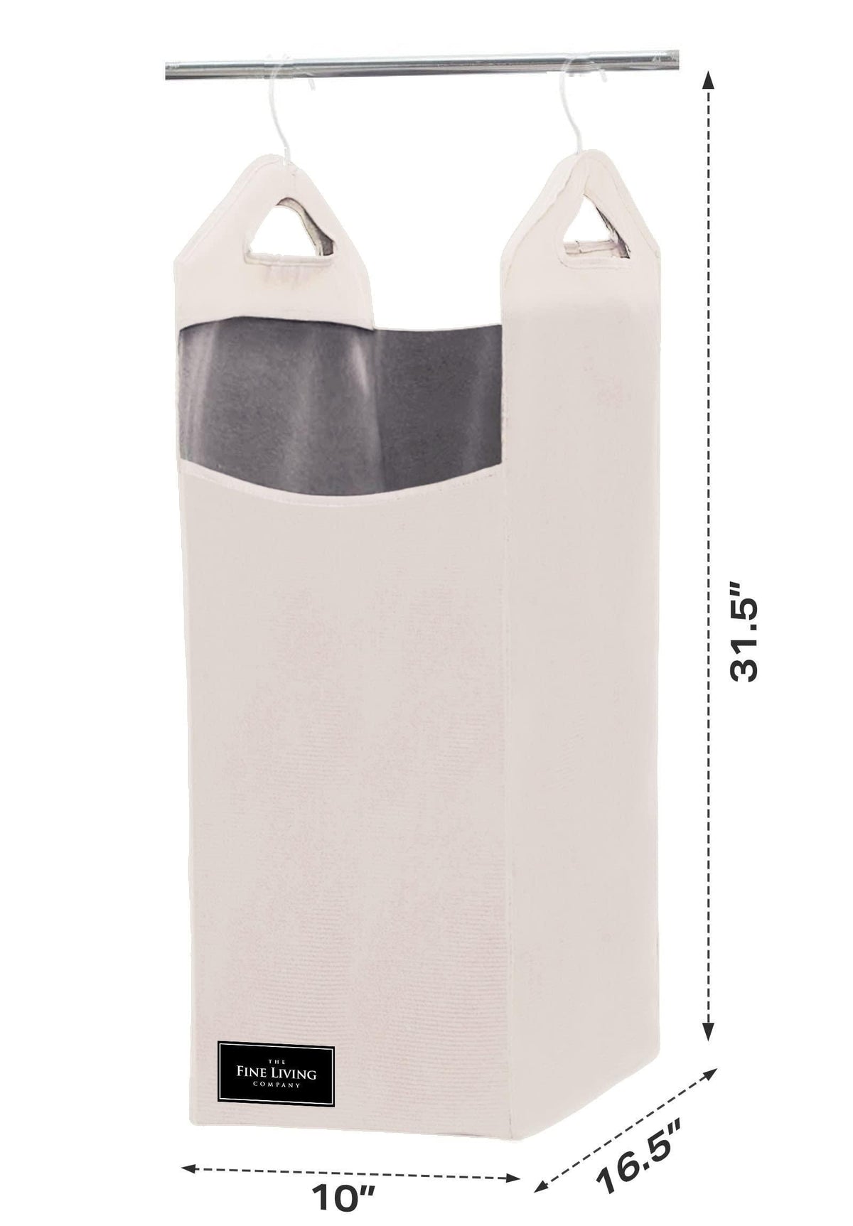 The Fine Living Co. Hanging Laundry Hamper Bag for Closet Heavy Duty Hanging Closet hamper Closet Laundry Basket with 2 Strong Metal Hangers Space Saving Closet Hamper Organizer (Beige)