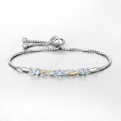 0.74 Carat Genuine Aquamarine and White Sapphire .925 Sterling Silver Bracelet