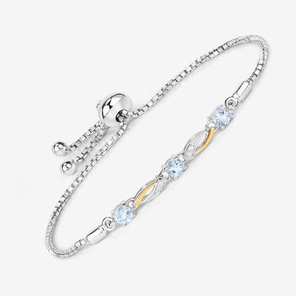 0.74 Carat Genuine Aquamarine and White Sapphire .925 Sterling Silver Bracelet