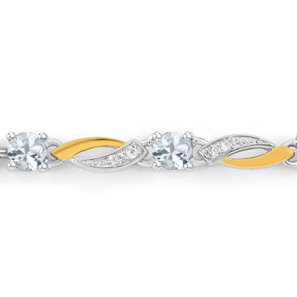 0.74 Carat Genuine Aquamarine and White Sapphire .925 Sterling Silver Bracelet