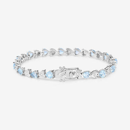 7.64 Carat Genuine Blue Topaz and White Diamond .925 Sterling Silver Bracelet