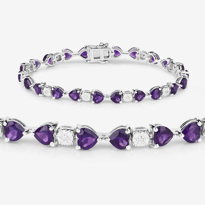 9.56 Carat Genuine Amethyst and White Diamond .925 Sterling Silver Bracelet