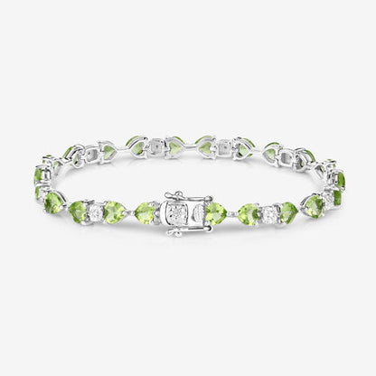 9.78 Carat Genuine Peridot and White Diamond .925 Sterling Silver Bracelet