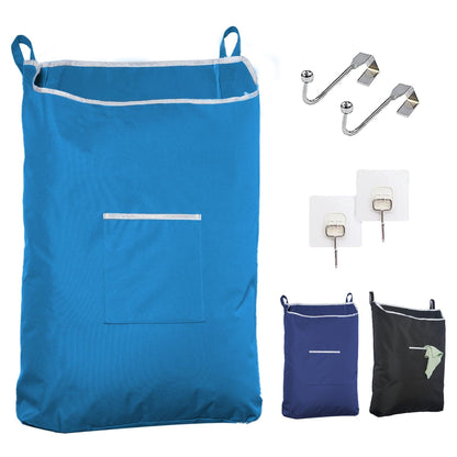 X Large Blue Hanging Laundry Hamper with Over Door Hooks 20x 3.75x 31 inch Adhesive Durable Space Saving Laundry Bag with Zipper and Wide Open Top Hanging Dorm Laundry Hamper Blue XL