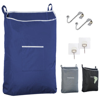 Fine Living Large Hanging Laundry Hamper with Over Door Hooks & Adhesive Durable Space Saving Laundry Bag with Zipper and Wide Open Top Hanging Dorm Laundry Hamper 18 x4.75 x28  (Navy Blue L)