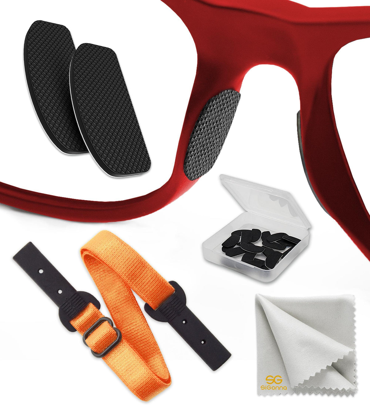 Nose Pads for Sunglasses  6 Pairs Ultra Thin Nose Grips  Eye Glasses Nose Bridge Support  Accessories for Glasses 1 mm (Black Pads & Orange Glasses Strap)