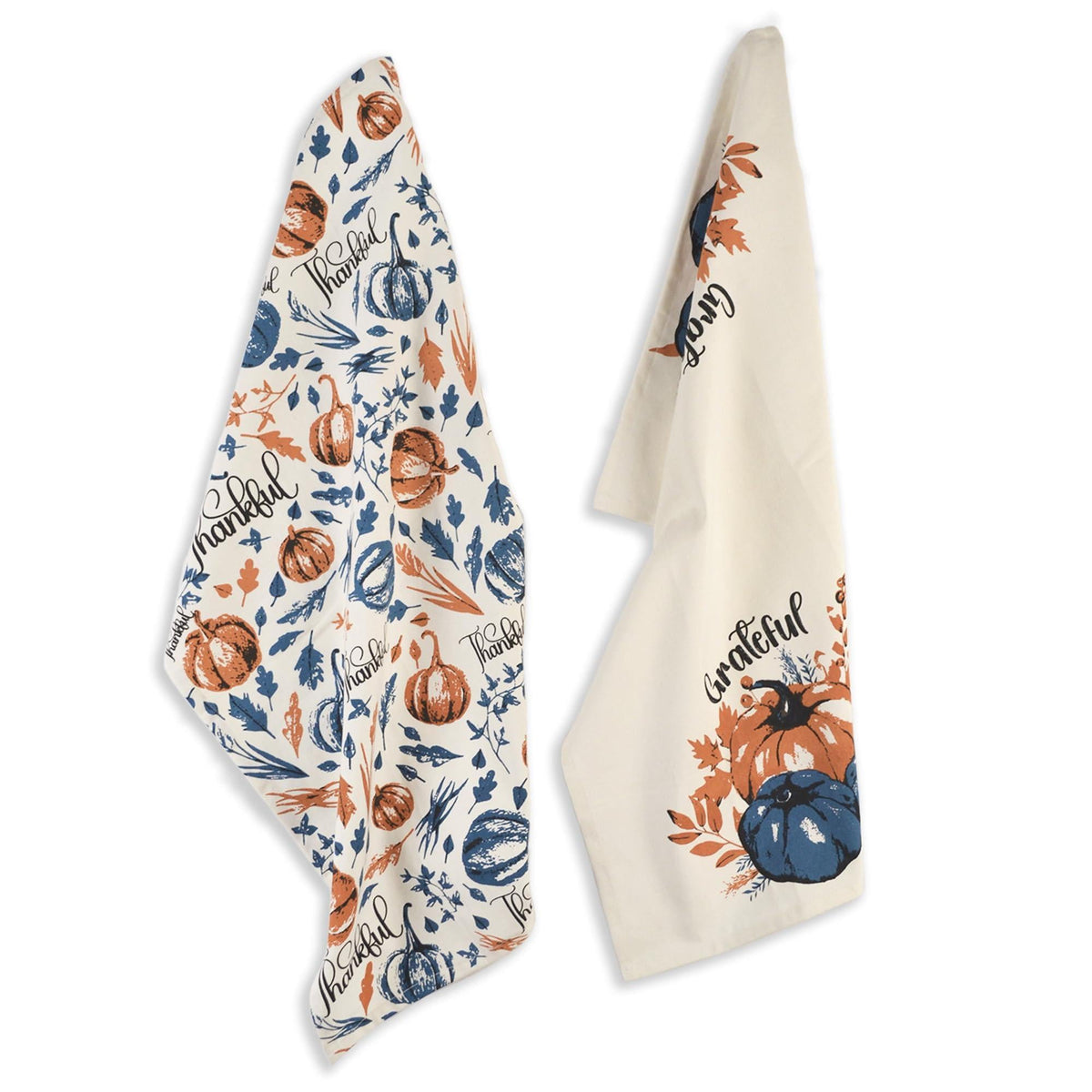 Set of 2 Thankful & Grateful Printed Dish Towels Hand Towels Boho Tea Towels Multifunctional Stylish Absorbent Quick Dry Soft 18  x28  100% Cotton Blue & Orange