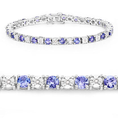 5.44 Carat Genuine Tanzanite and White Diamond .925 Sterling Silver Bracelet