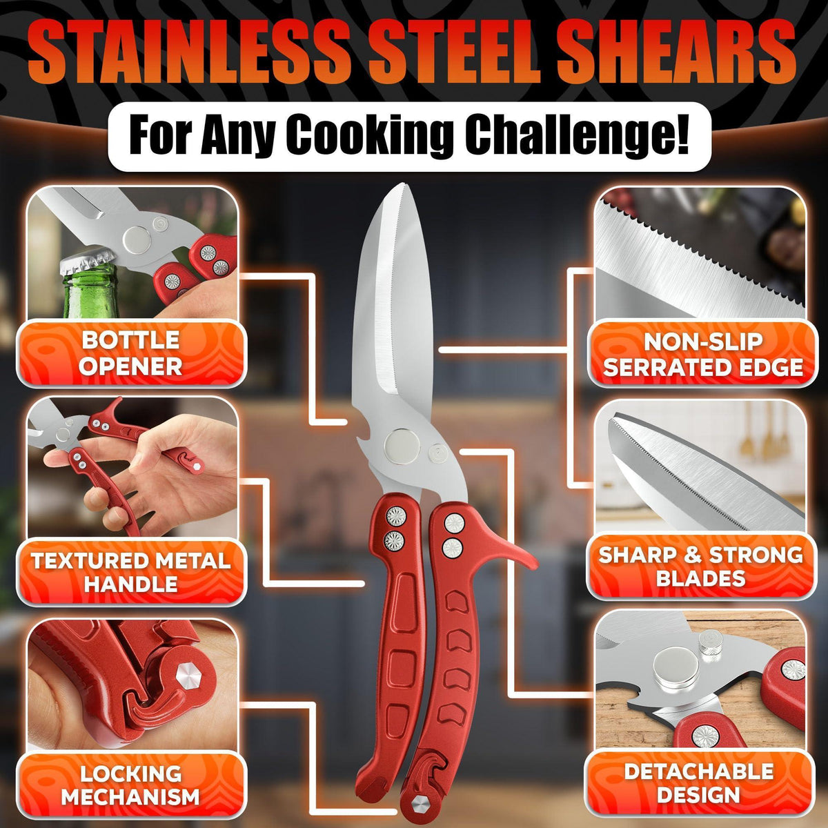 Heavy Duty Poultry Shears – Sharp Chicken Scissors with Non Slip Micro Serrated Blades Meat Cutting Scissors with Safety Lock – Multipurpose Kitchen Shears for Food Meat Fish Bone & Food Prep