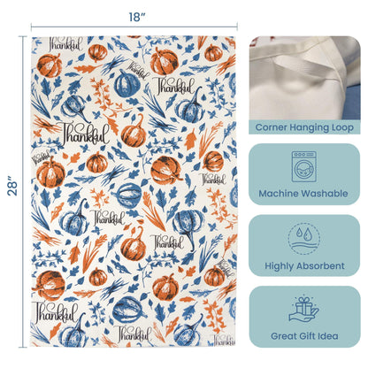 Set of 2 Thankful & Grateful Printed Dish Towels Hand Towels Boho Tea Towels Multifunctional Stylish Absorbent Quick Dry Soft 18  x28  100% Cotton Blue & Orange