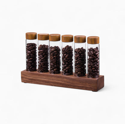 Coffee Bean Storage Tubes With Walnut Wood Base