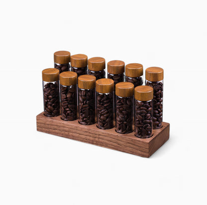 Coffee Bean Storage Tubes With Walnut Wood Base