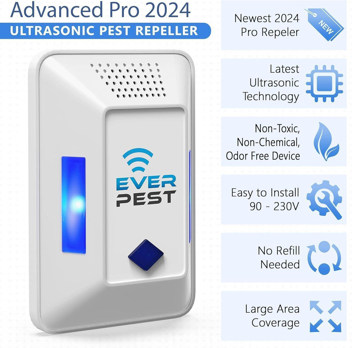 Ultrasonic Pest Control Repeller Plug in   2 Pack Device Repels Cockroach Cricket Bug Flea Fruit Flies Deterrent Ultrasound Insect Mice Roach Rat Scorpion Bat Squirrel Rodent Spider Wasp