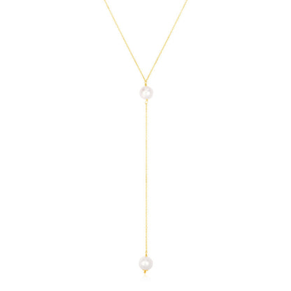 14k Yellow Gold Lariat Necklace with Pearls