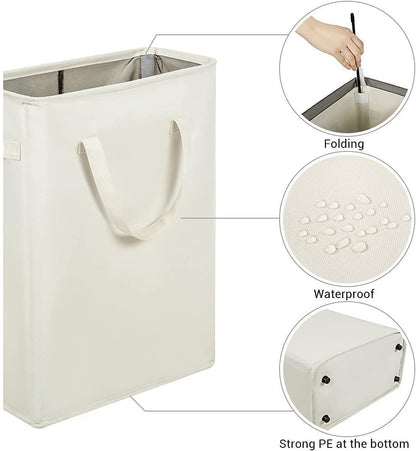 Small Laundry Hamper 45L – Slim Collapsible Hamper With Handles for Small Spaces (22 inchesBeige) –