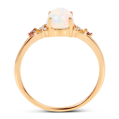 0.57 Carat Genuine Opal Ethiopian, Pink Tourmaline & White Diamond 14K Yellow Gold Ring