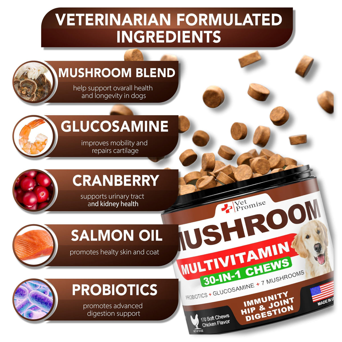 (2 Pack) Mushroom for Dogs   340 Chews   Turkey Tail   Mushroom Supplement for Dogs   Lions Mane   Reishi   Immunity Support Multivitamin Vitamins   Joint Health   Energy   Gut   Skin   Made in USA