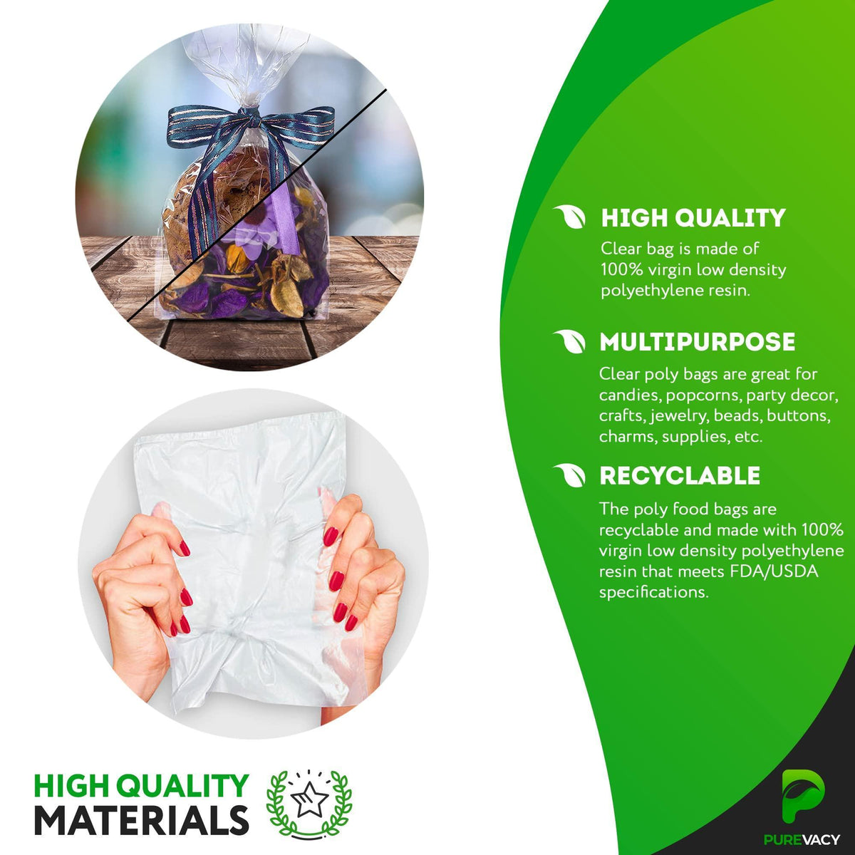 Gusseted Plastic Bags 8 x 4 x 18 inch. 100 Pack of 2 Mil Clear Plastic Bags for Packaging Products. Open Top Clear Gusseted Poly Bags. Waterproof Clear Treat Bags. Light Plastic Bread Bags