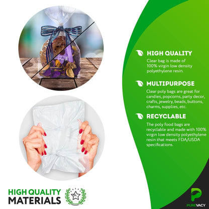 Gusseted Plastic Bags 8 x 4 x 18 inch. 100 Pack of 2 Mil Clear Plastic Bags for Packaging Products. Open Top Clear Gusseted Poly Bags. Waterproof Clear Treat Bags. Light Plastic Bread Bags
