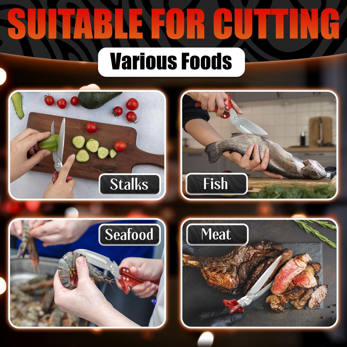 Heavy Duty Poultry Shears – Sharp Chicken Scissors with Non Slip Micro Serrated Blades Meat Cutting Scissors with Safety Lock – Multipurpose Kitchen Shears for Food Meat Fish Bone & Food Prep