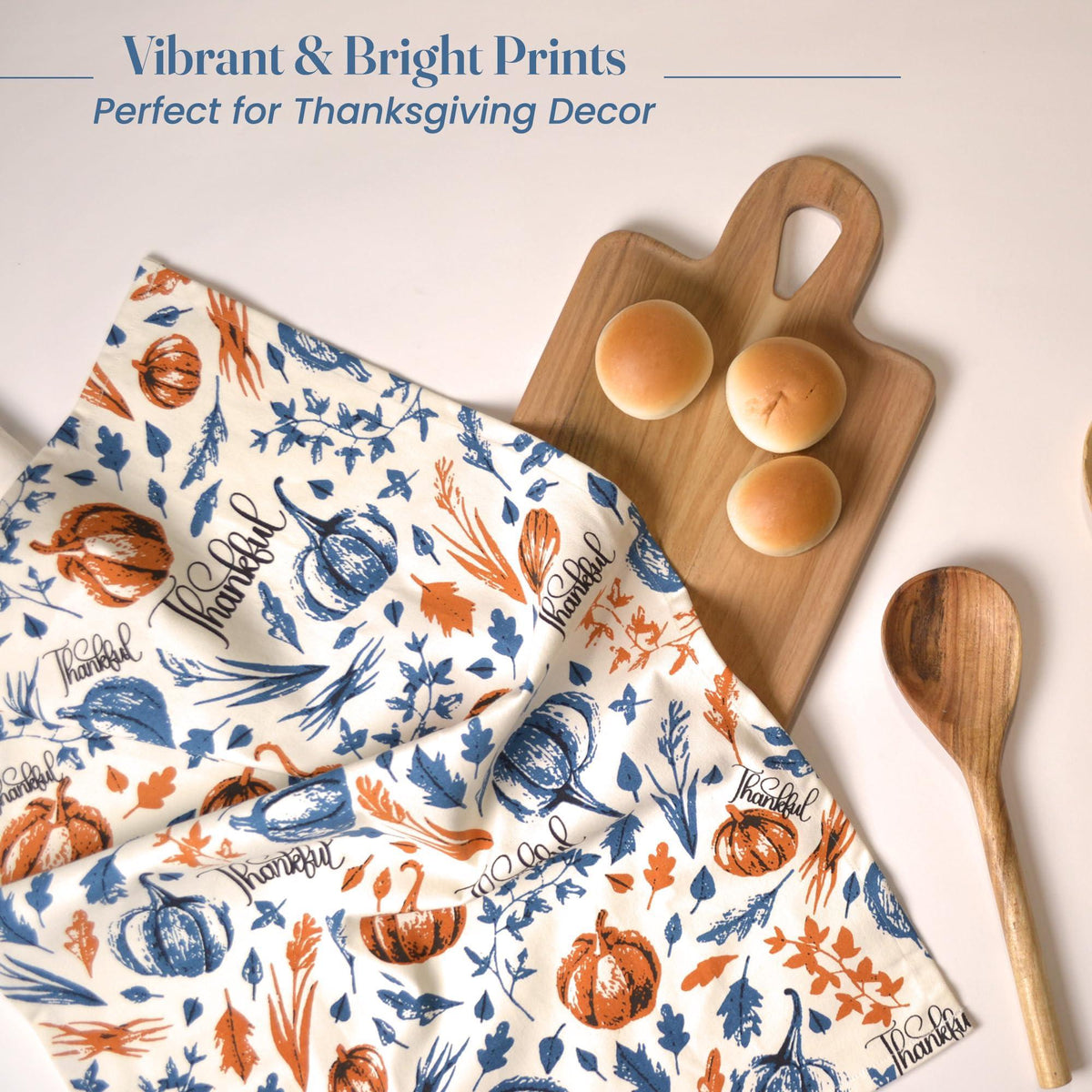 Set of 2 Thankful & Grateful Printed Dish Towels Hand Towels Boho Tea Towels Multifunctional Stylish Absorbent Quick Dry Soft 18  x28  100% Cotton Blue & Orange