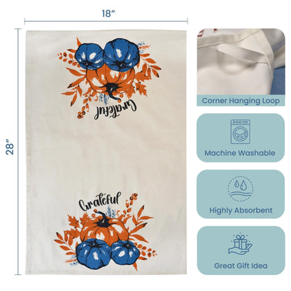 Set of 2 Grateful l Printed Dish Towels Hand Towels Boho Tea Towels Multifunctional Stylish Absorbent Quick Dry Soft 18 x28 100% Cotton Blue & Orange