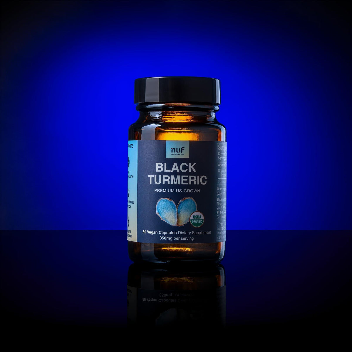 NUF  Organic Black Turmeric 350mg Whole Root Vegan Capsules  US Grown  Gluten Free   Non GMO  Joint Support   Healthy Inflammatory Response   Proper Immune Function