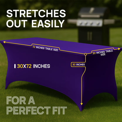 Purple Spandex Table Covers 6ft 2 Pack Elegant Durable Stretchy 6ft Table Cover Fitted Wrinkle and Stain Resistant Elastic Leg Pockets