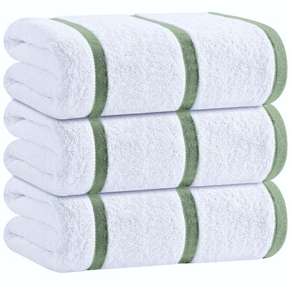 Cotton Pool Towels Oversized 35 x 70 Inch 3 Pack Ultra Absorbent and Low Lint Striped Beach Towels for Adults Stripes Design Luxury Extra Large Bath Towels Green 3 Pack